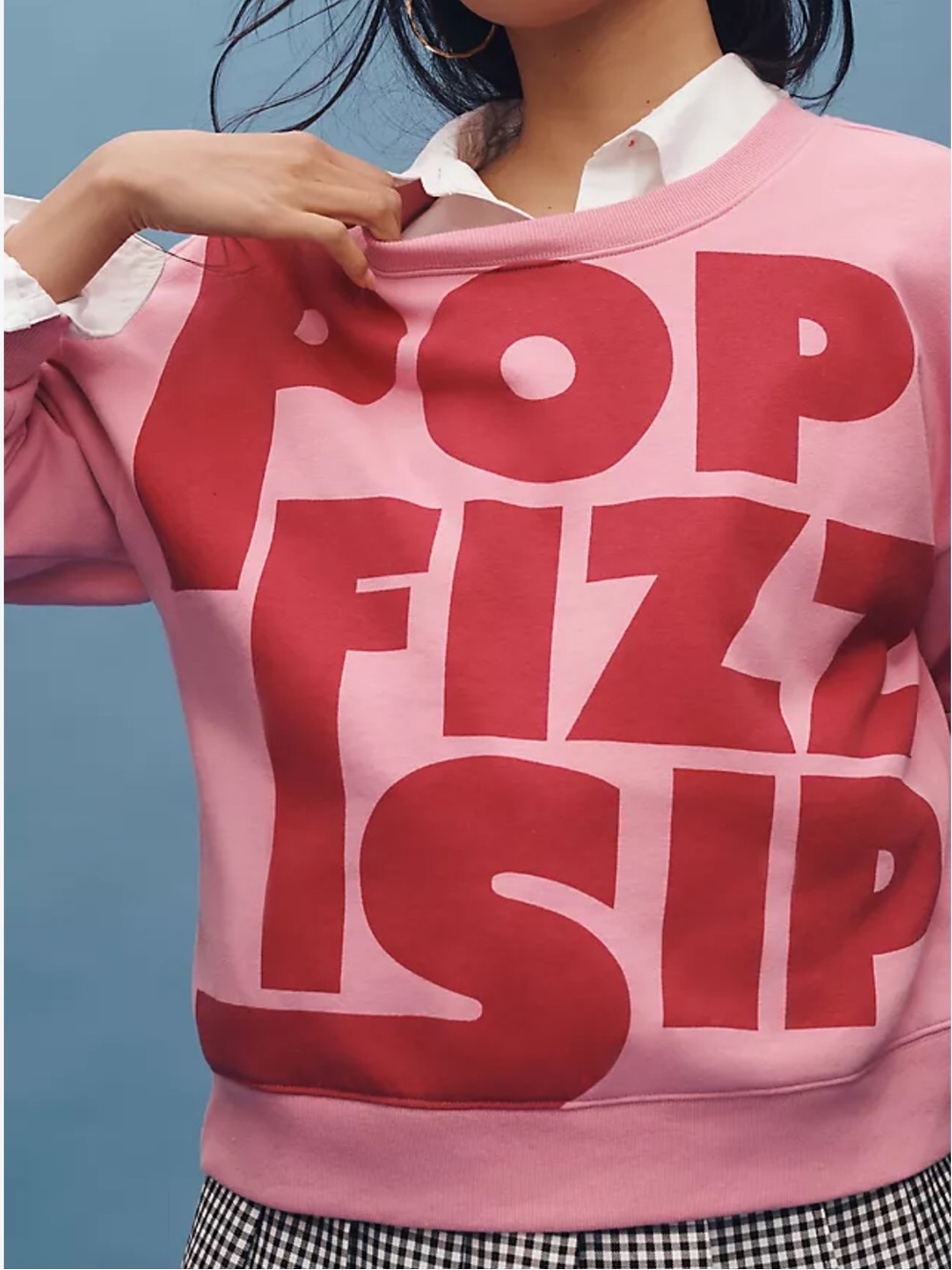 Anthropologie Maeve Pop Fizz Sip Graphic Sweatshirt Pink Novelty Crewneck-Medium